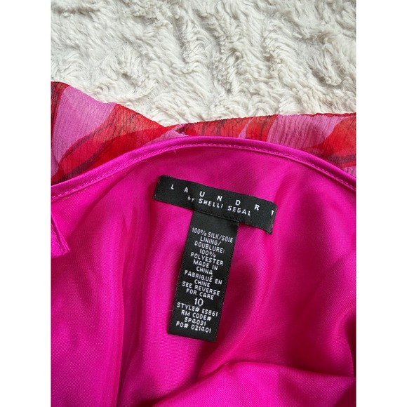 Laundry by Shelli Segal Silk Dress Floral‎ Sequin Chiffon Asymmetrical Beaded 10 - Picture 4 of 15